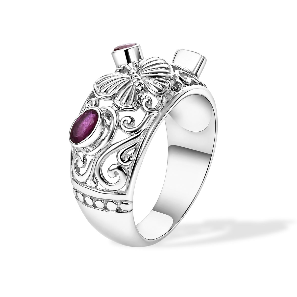 D'Joy Ruby Sterling Silver Butterfly Motif Band Ring V32557556 4