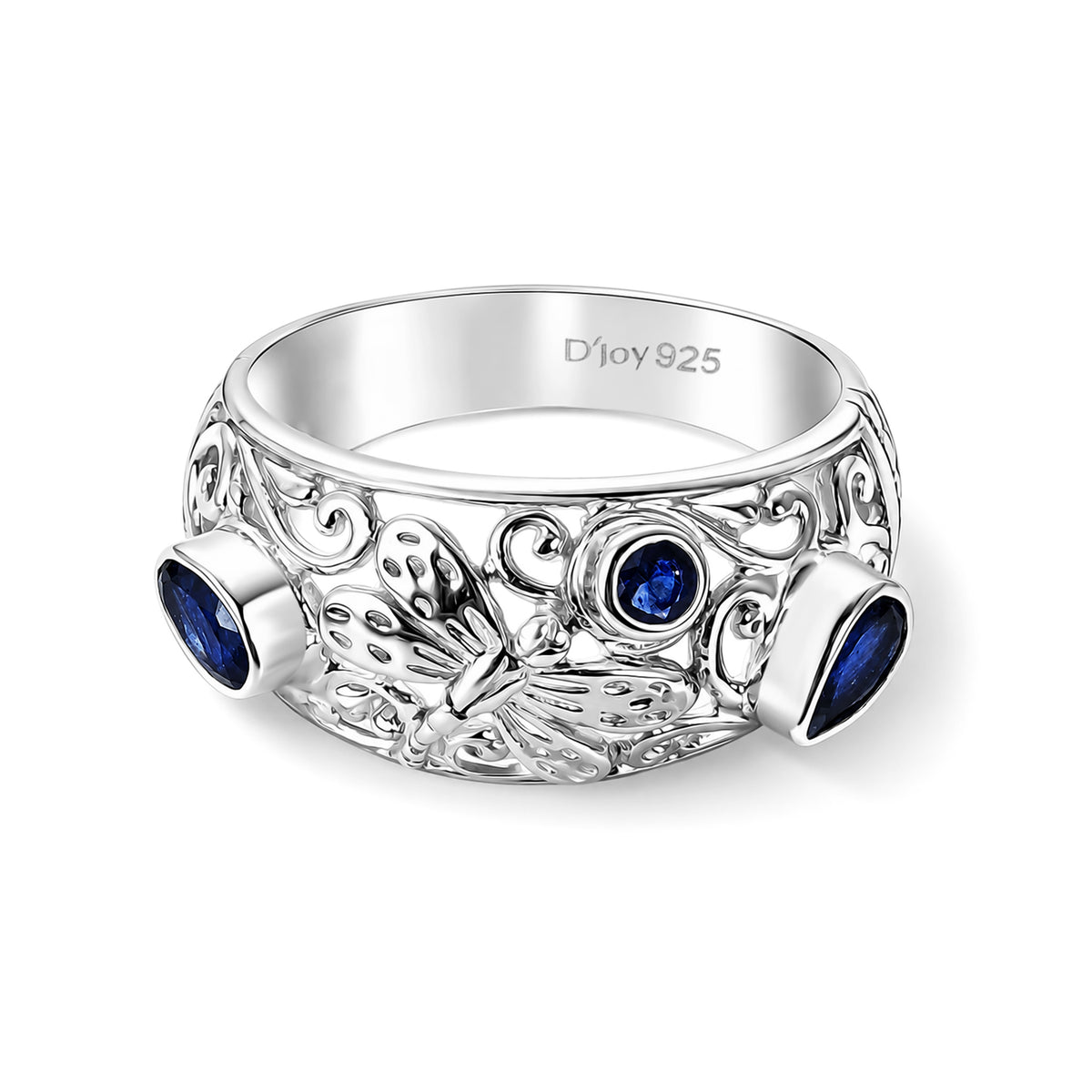 D'Joy Blue Sapphire Sterling Silver Butterfly Motif Band Ring V32516081 0