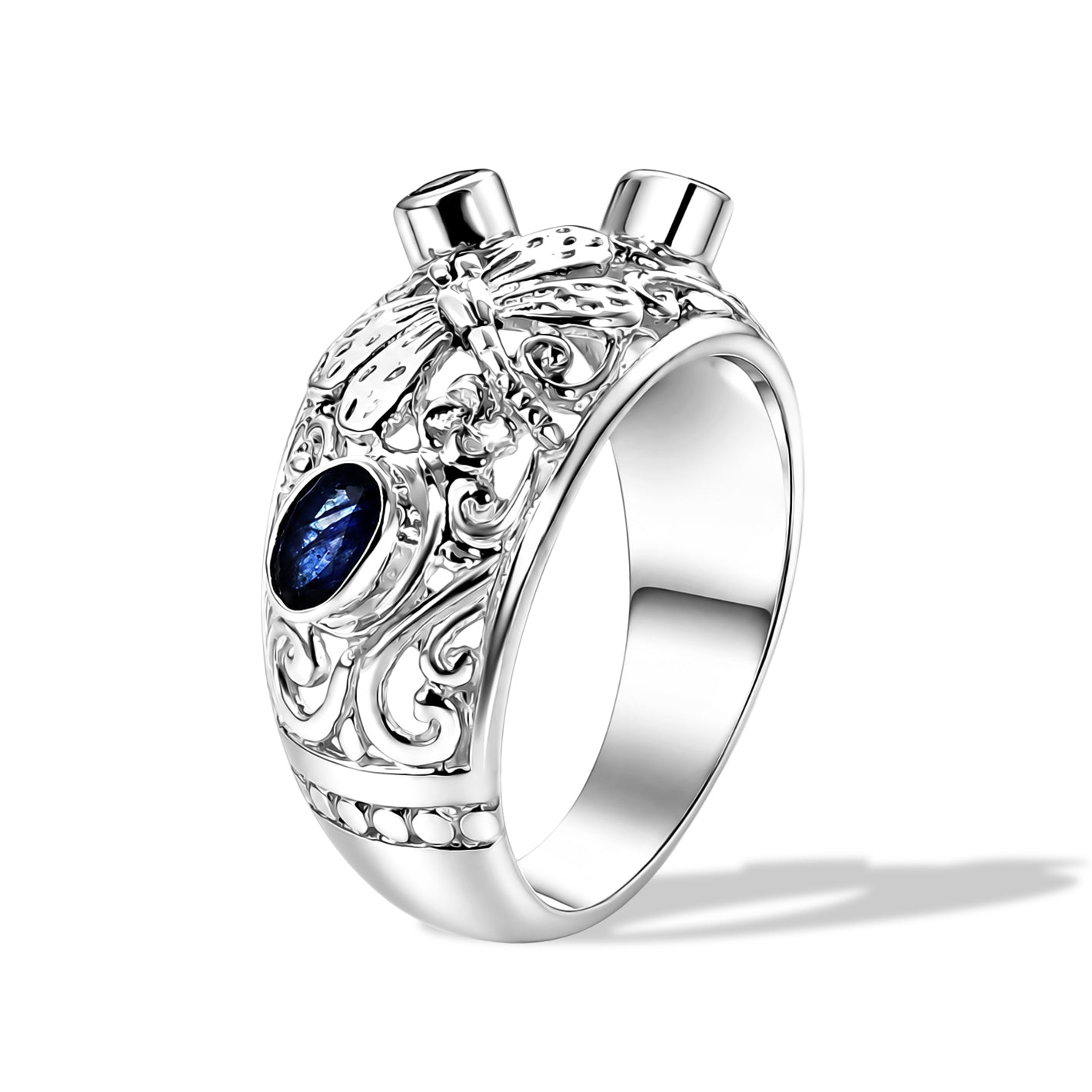 D'Joy Blue Sapphire Sterling Silver Butterfly Motif Band Ring V32516081 4