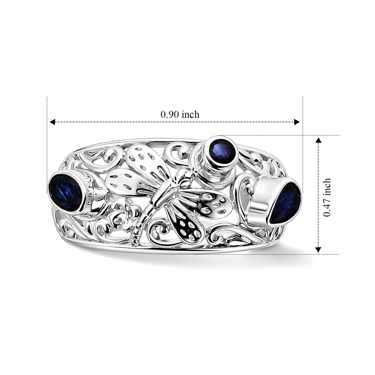 D'Joy Blue Sapphire Sterling Silver Butterfly Motif Band Ring V32516081 6