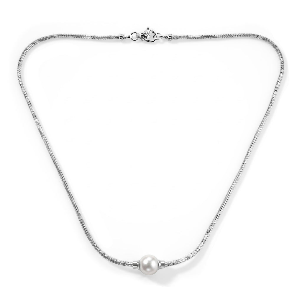 Royal Bali Collection - D'Joy White Edison Pearl (11-12mm) Sterling Silver Tulangnaga Necklace (Size - 20) with Clasp, Silver Wt. 13.00 Gms_8600645