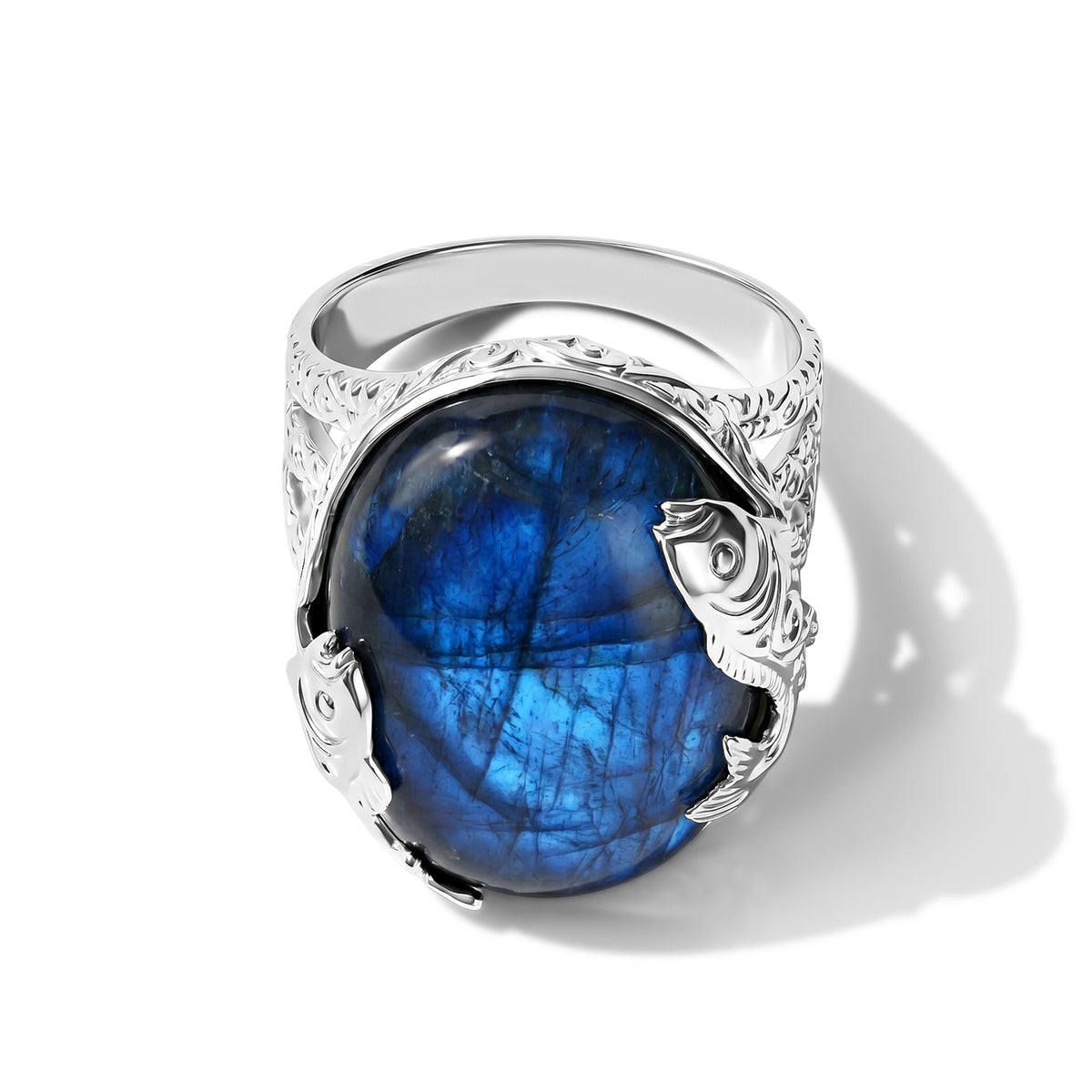 D'Joy Labradorite Sterling Silver Solitaire Fish Motif Ring 20.10 Ct. V32591060 0