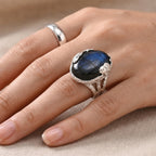 Royal Bali Collection - D'Joy Labradorite Sterling Silver Solitaire Fish Motif Ring 20.10 Ct._8600674_2