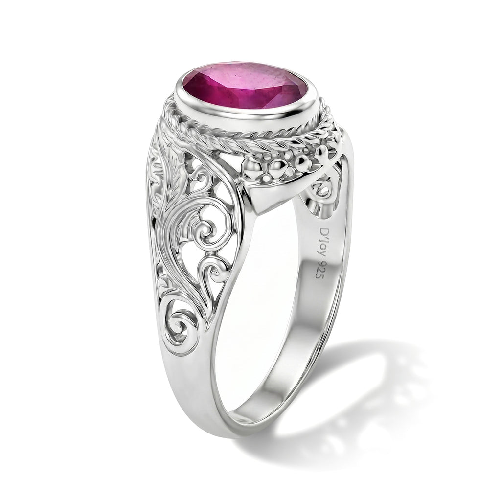 Royal Bali Collection - D'Joy Fissure Filled Ruby Sterling Silver Solitaire Ring 1.77 Ct._8600696_3