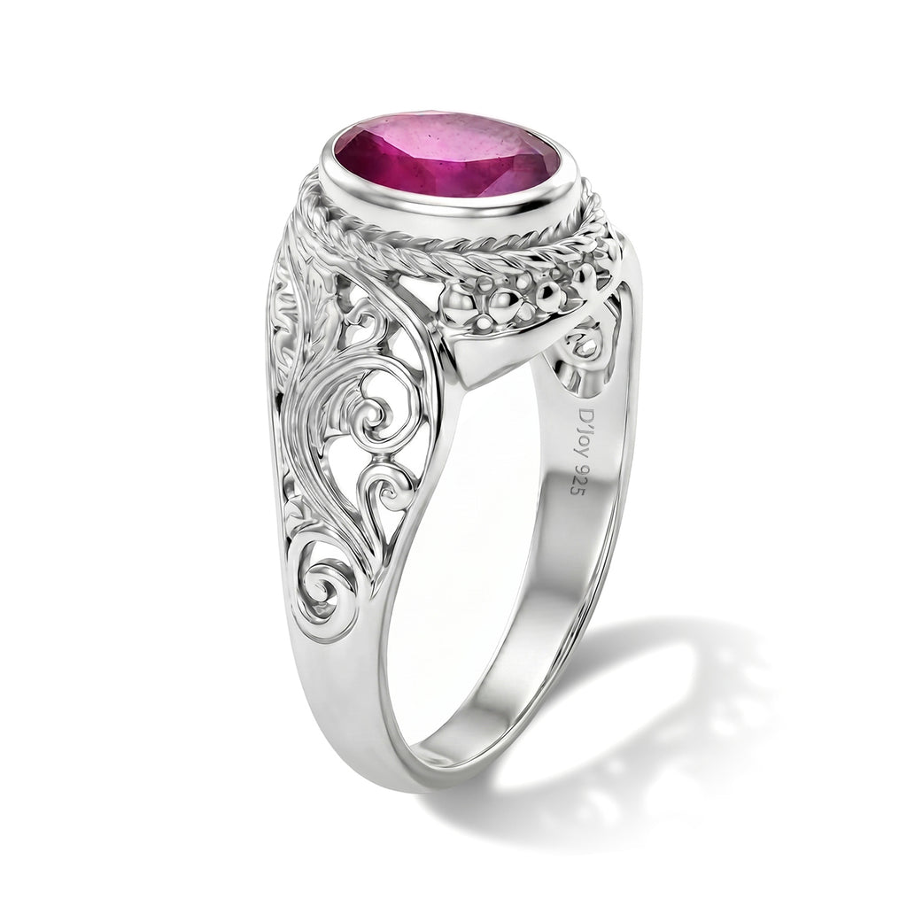 Royal Bali Collection - D'Joy Fissure Filled Ruby Sterling Silver Solitaire Ring 1.77 Ct._8600698_3