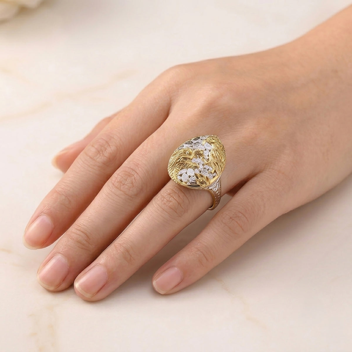 Royal Bali Collection - D'Joy Sterling Silver Dragon with Phoenix Ring in Yellow Plating 8600703 2