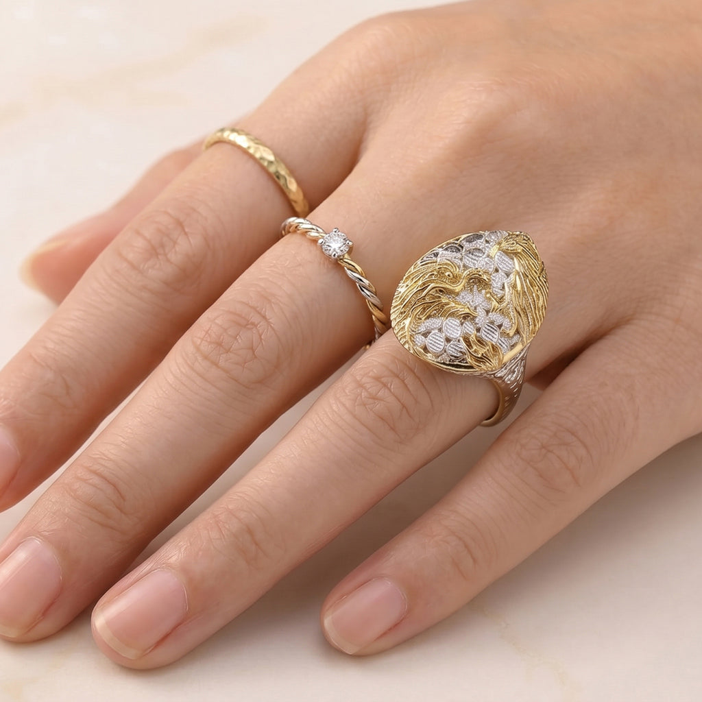 Royal Bali Collection - D'Joy Sterling Silver Dragon with Phoenix Ring in Yellow Plating_8600703_2