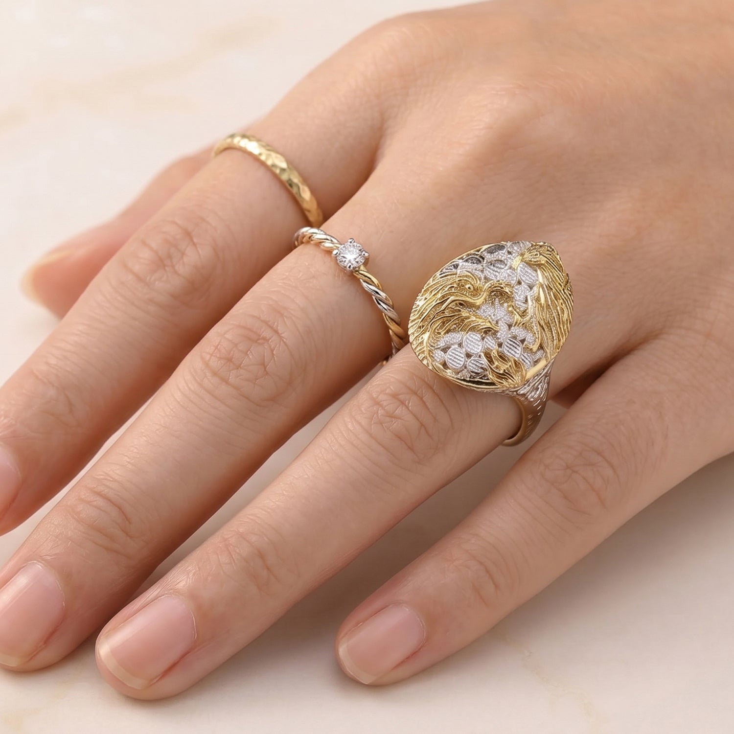 Royal Bali Collection - D'Joy Sterling Silver Dragon with Phoenix Ring in Yellow Plating 8600703 3