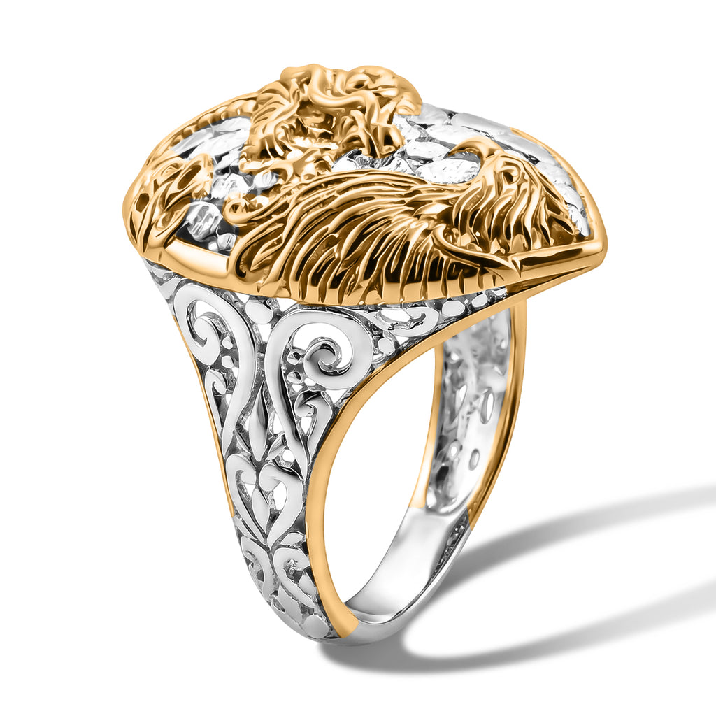 Royal Bali Collection - D'Joy Sterling Silver Dragon with Phoenix Ring in Yellow Plating_8600703_3
