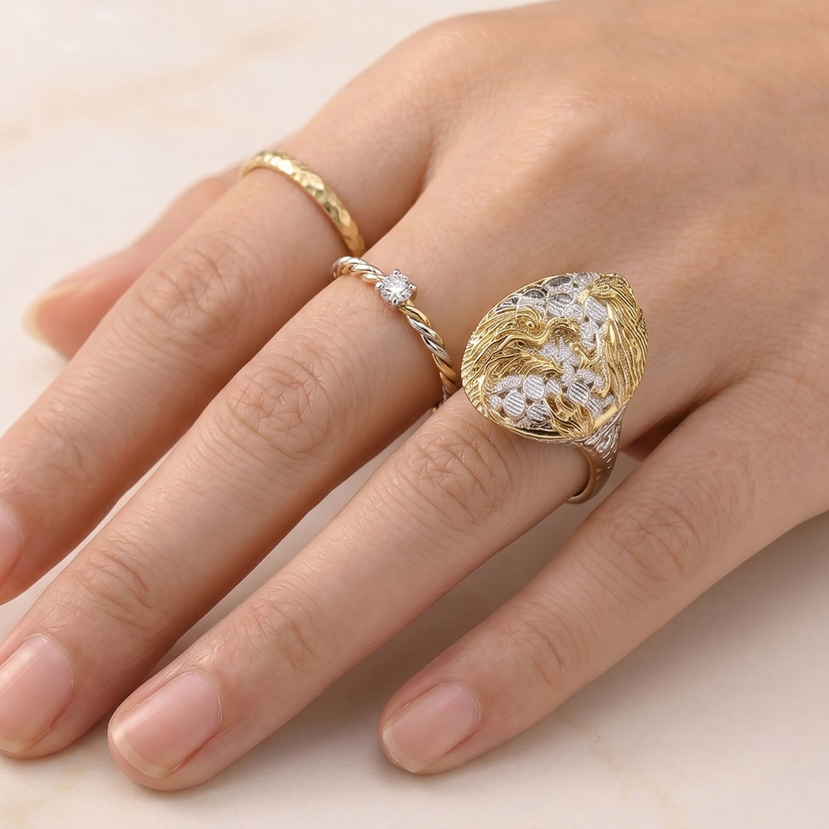 Royal Bali Collection - D'Joy Sterling Silver Dragon with Phoenix Ring in Yellow Plating V32605862 3