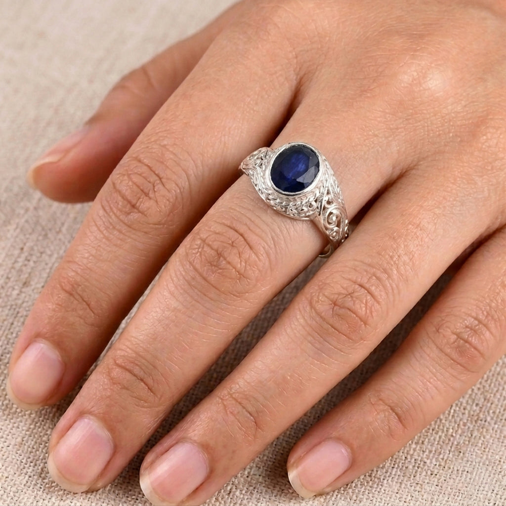 Royal Bali Collection - D'Joy Fissure Filled Blue Sapphire Sterling Silver Solitaire Ring 1.90 Ct._8601252_1