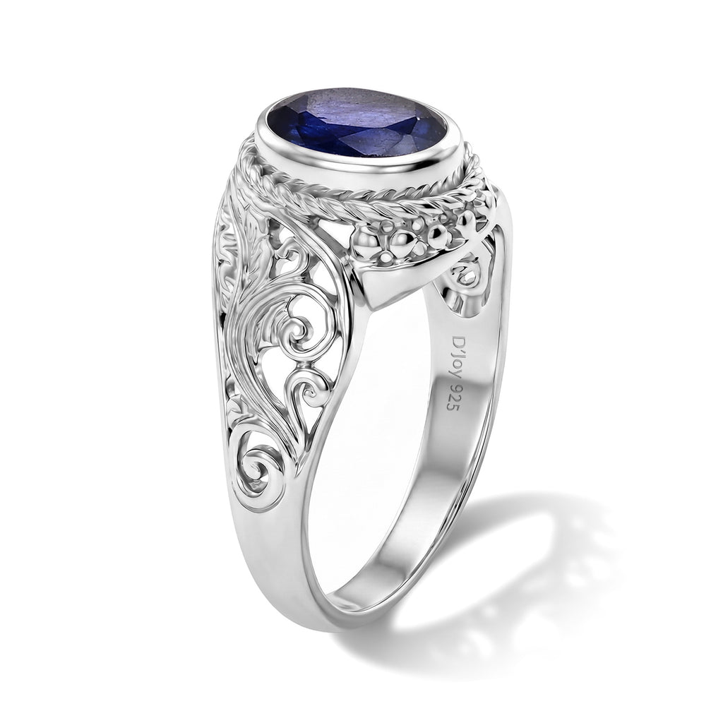 Royal Bali Collection - D'Joy Fissure Filled Blue Sapphire Sterling Silver Solitaire Ring 1.90 Ct._8601253_3