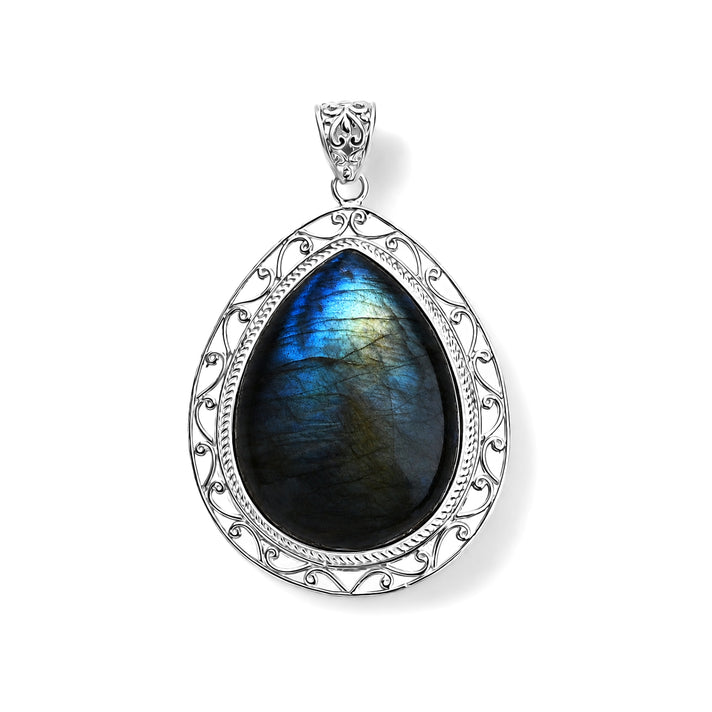 D'Joy Labradorite Sterling Silver Pear Cut Solitaire Pendant 88.40 Ct, Silver Wt. 12.00 Gms 8601314 1