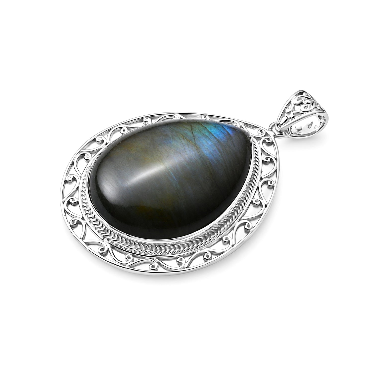 D'Joy Labradorite Sterling Silver Pear Cut Solitaire Pendant 88.40 Ct, Silver Wt. 12.00 Gms 8601314 4