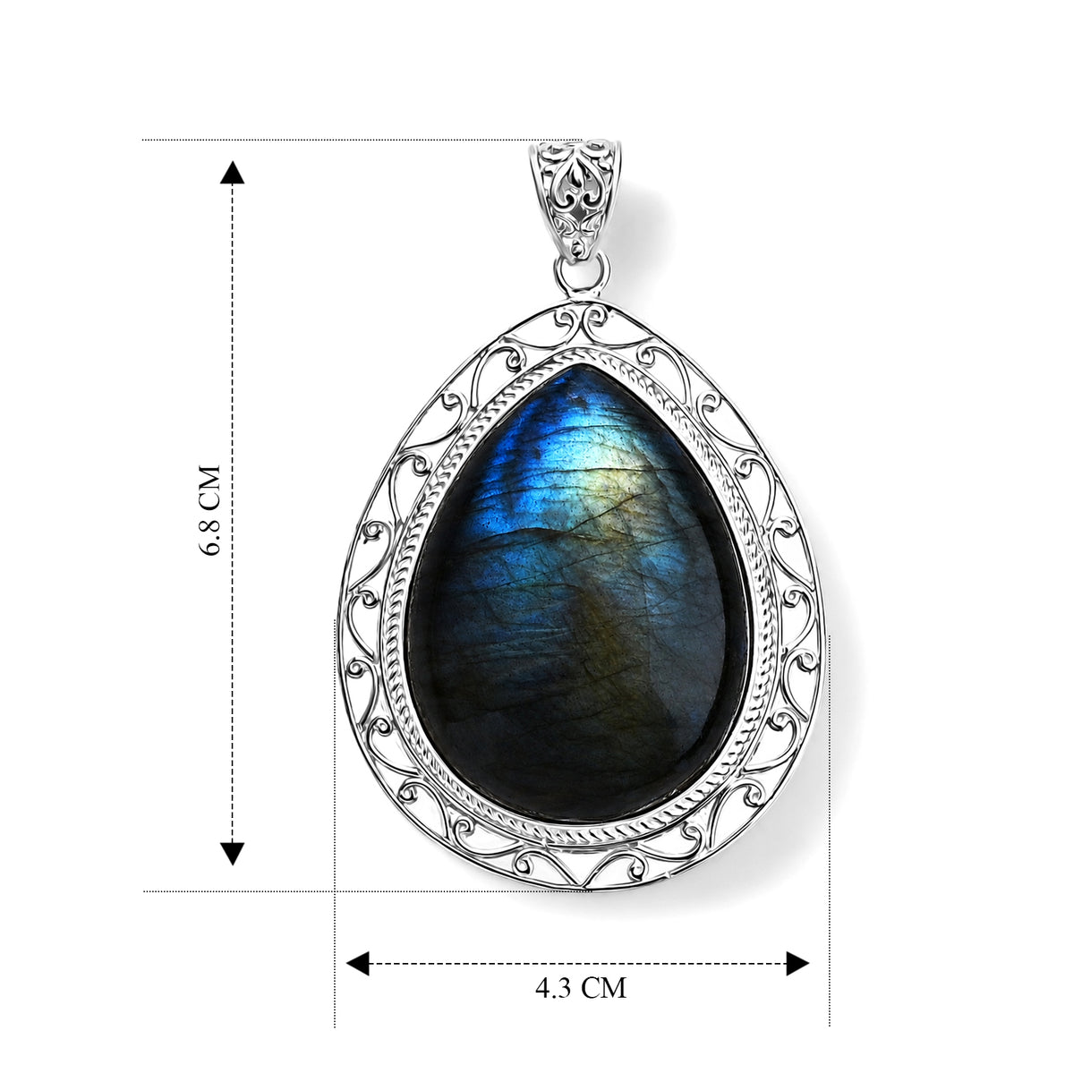 D'Joy Labradorite Sterling Silver Pear Cut Solitaire Pendant 88.40 Ct, Silver Wt. 12.00 Gms 8601314 6