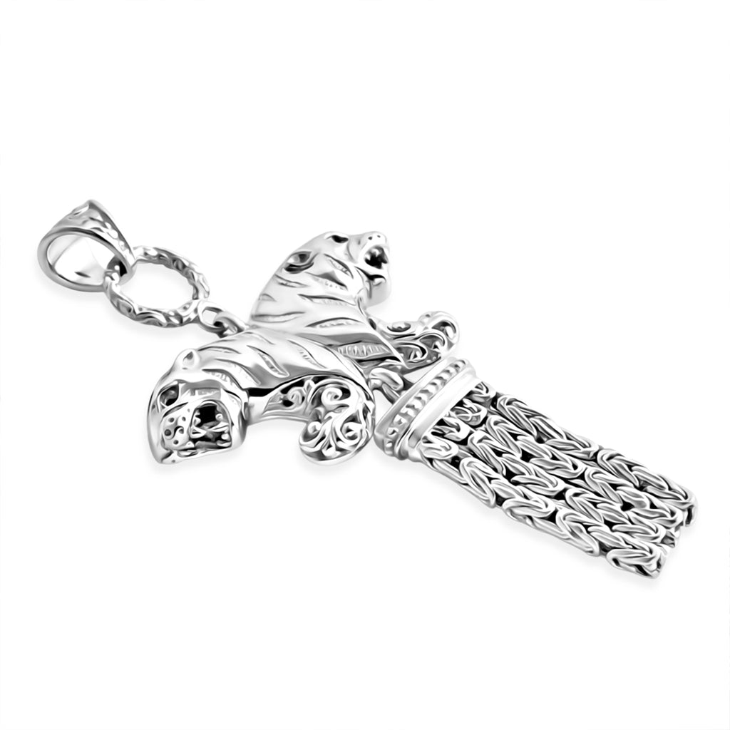 Royal Bali Collection - D'Joy Sterling Silver Twin Tiger Pendant, Silver Wt.11.06 Gms_8601347_3
