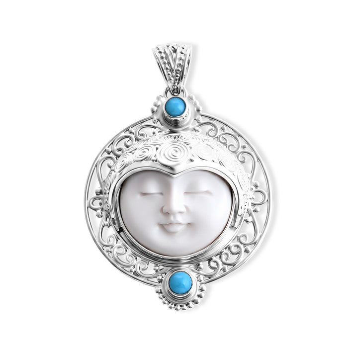 D'Joy Ox Bone &amp; Sleeping Beauty Turquoise Sterling Silver Goddess Pendant 12.28 Ct. 8601461 1