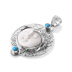 Royal Bali Collection - D'Joy Ox Bone & Sleeping Beauty Turquoise Sterling Silver Moonface Pendant 12.28 Ct._8601461_3
