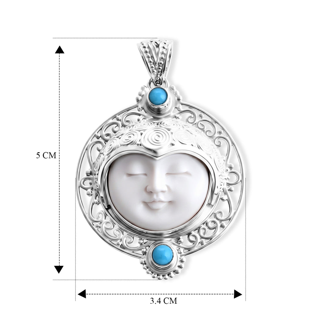 Royal Bali Collection - D'Joy Ox Bone & Sleeping Beauty Turquoise Sterling Silver Moonface Pendant 12.28 Ct._8601461_5