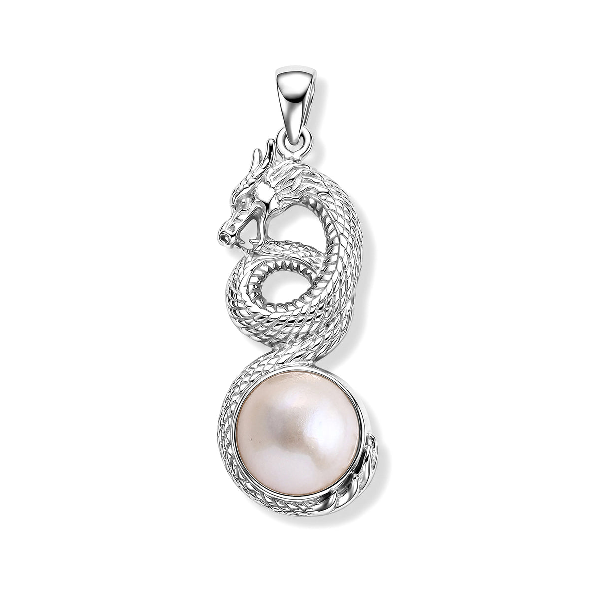 D'Joy White Mabe Pearl Sterling Silver Dragon Drop Pendant 6.80 Ct. V32521878 0