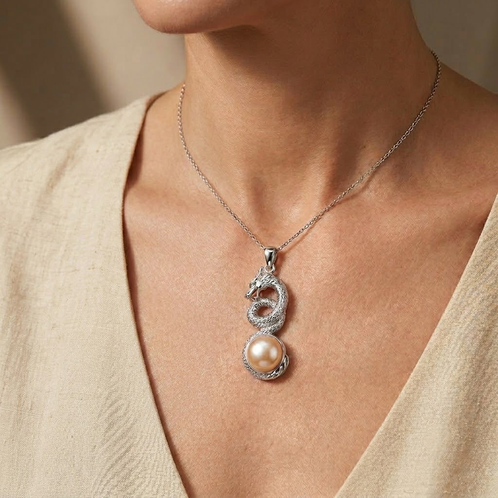 Royal Bali Collection - D'Joy White Mabe Pearl Sterling Silver Dragon Drop Pendant 6.80 Ct._8601462_1