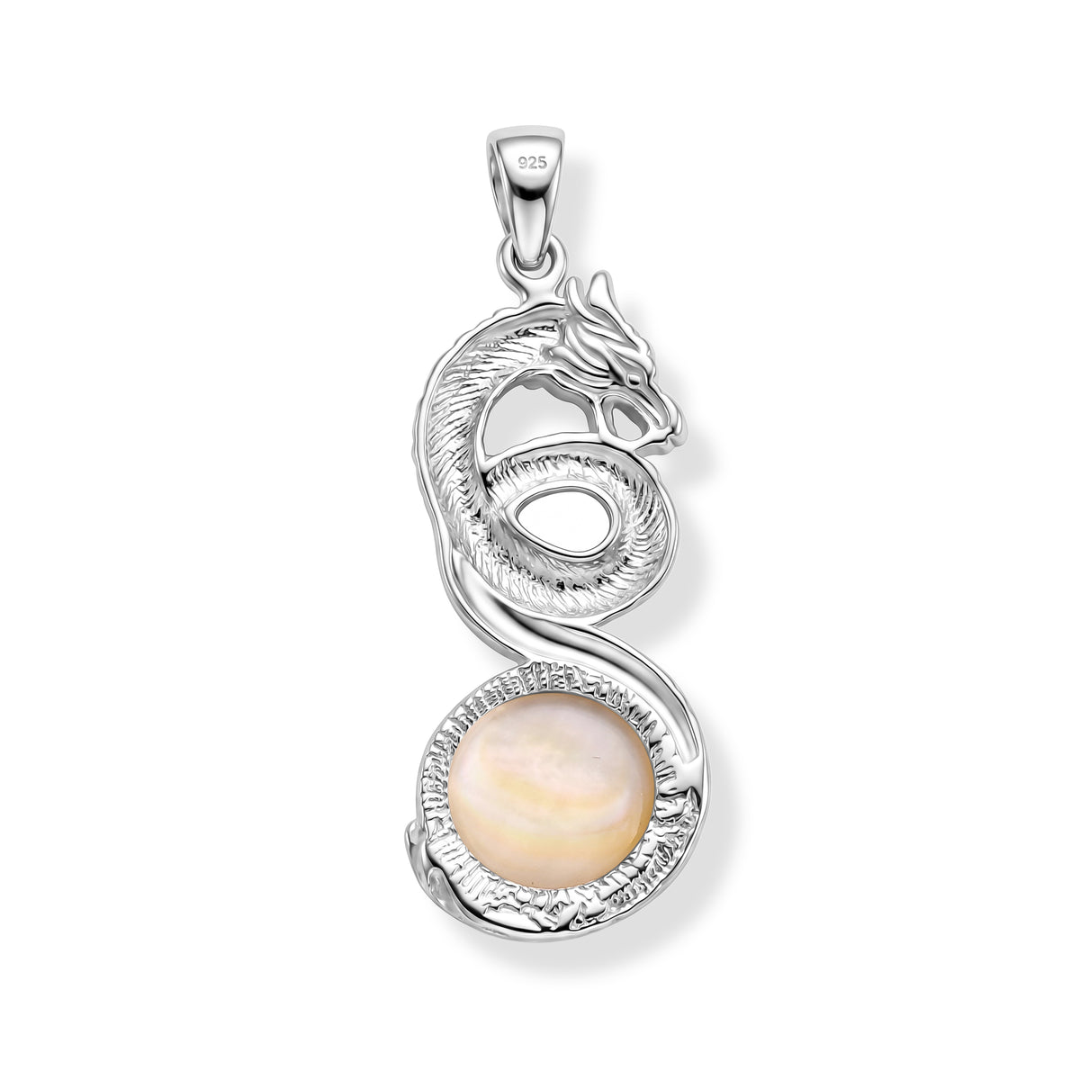 D'Joy White Mabe Pearl Sterling Silver Dragon Drop Pendant 6.80 Ct. V32521878 5