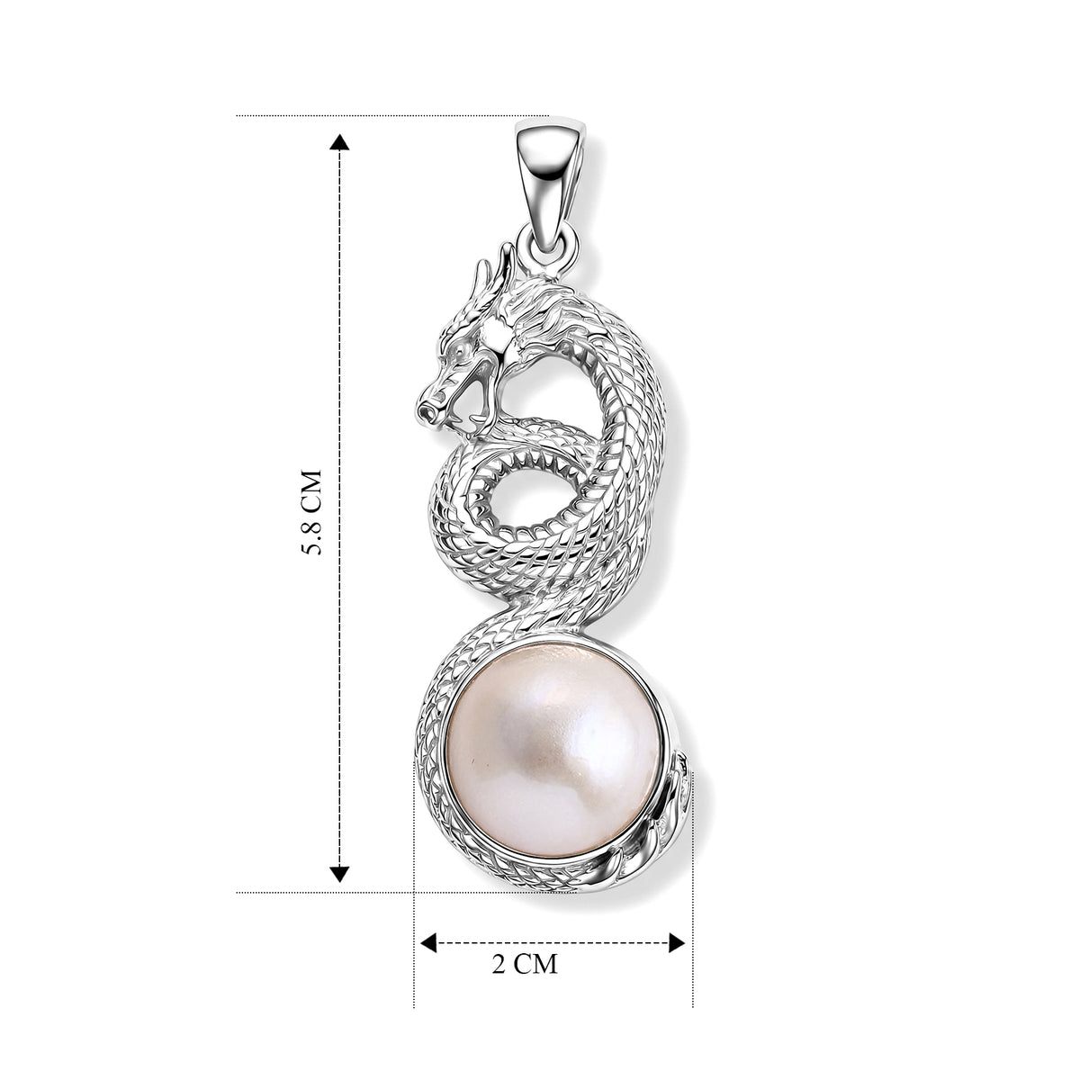 D'Joy White Mabe Pearl Sterling Silver Dragon Drop Pendant 6.80 Ct. V32521878 6