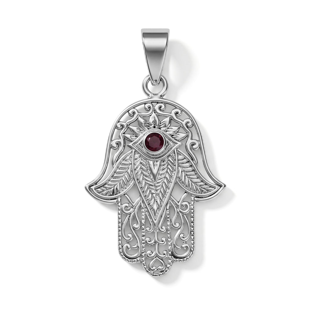 Royal Bali Collection - Fissure Filled Ruby Sterling Silver Hamsa Pendant_8601463