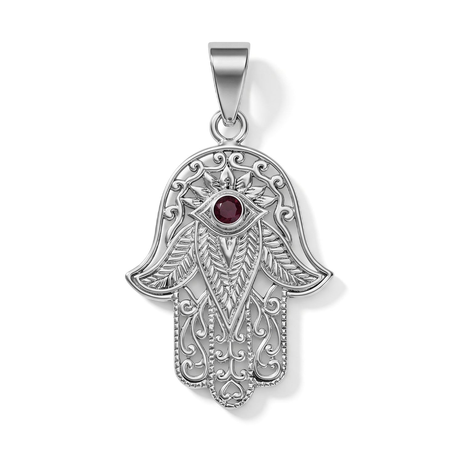 Royal Bali Collection - Fissure Filled Ruby Sterling Silver Hamsa Pendant 8601463 0
