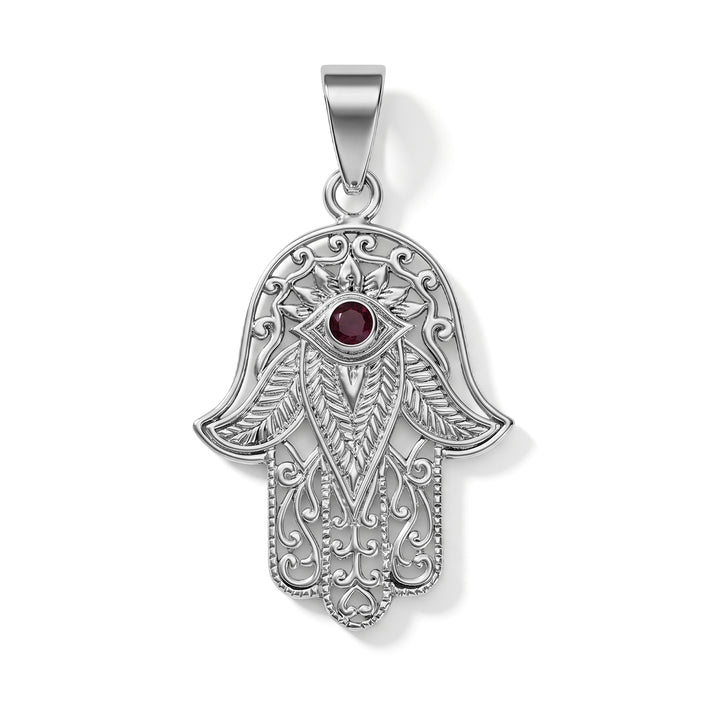 Royal Bali Collection - Fissure Filled Ruby Sterling Silver Hamsa Pendant 8601463 1