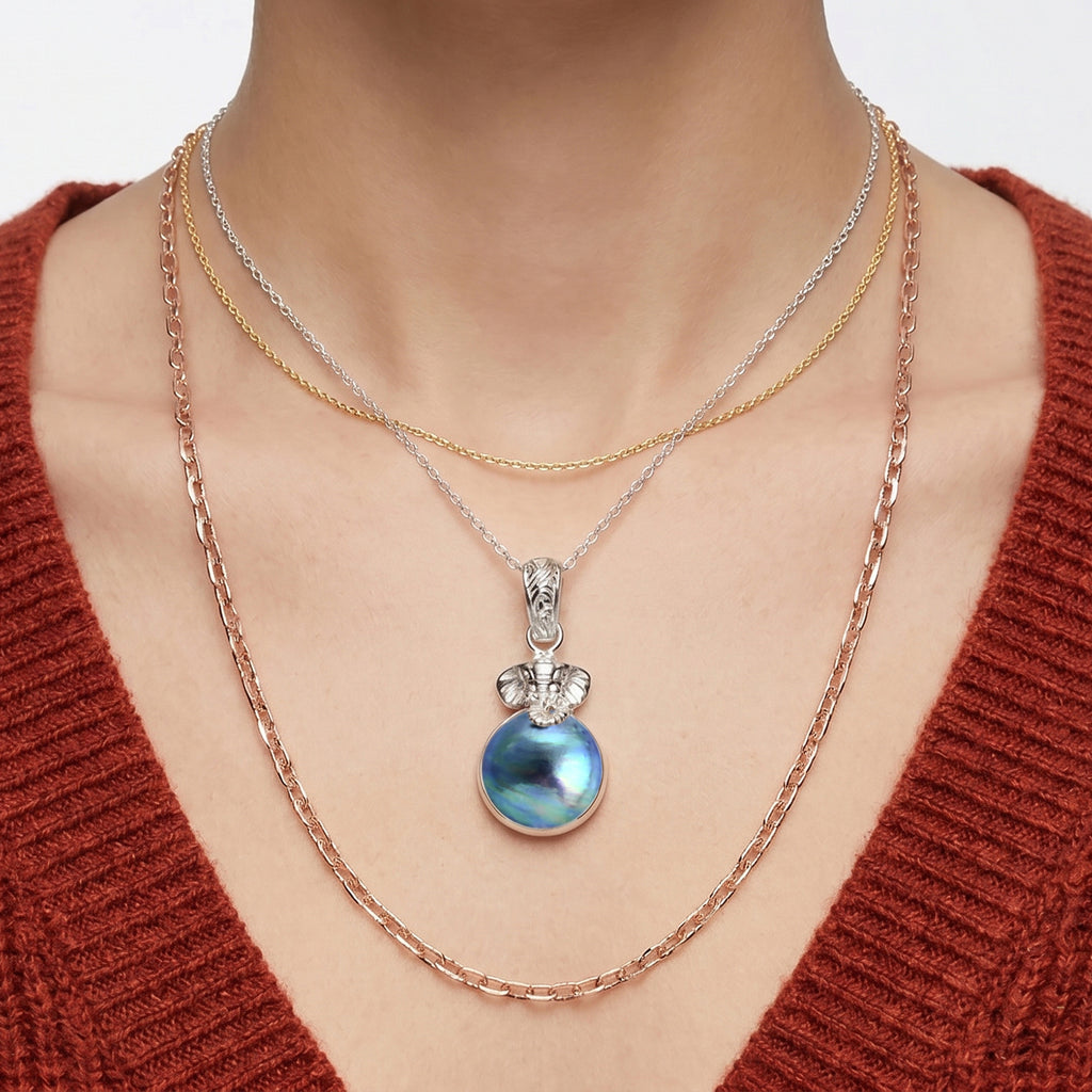 Royal Bali Collection - D'Joy Blue Mabe Pearl Sterling Silver Elephant Head Drop Pendant 6.38 Ct._8601464_2