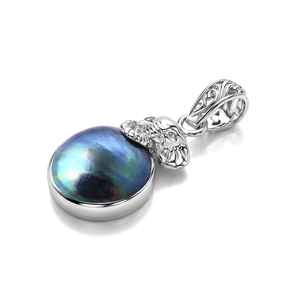 Royal Bali Collection - D'Joy Blue Mabe Pearl Sterling Silver Elephant Head Drop Pendant 6.38 Ct._8601464_3
