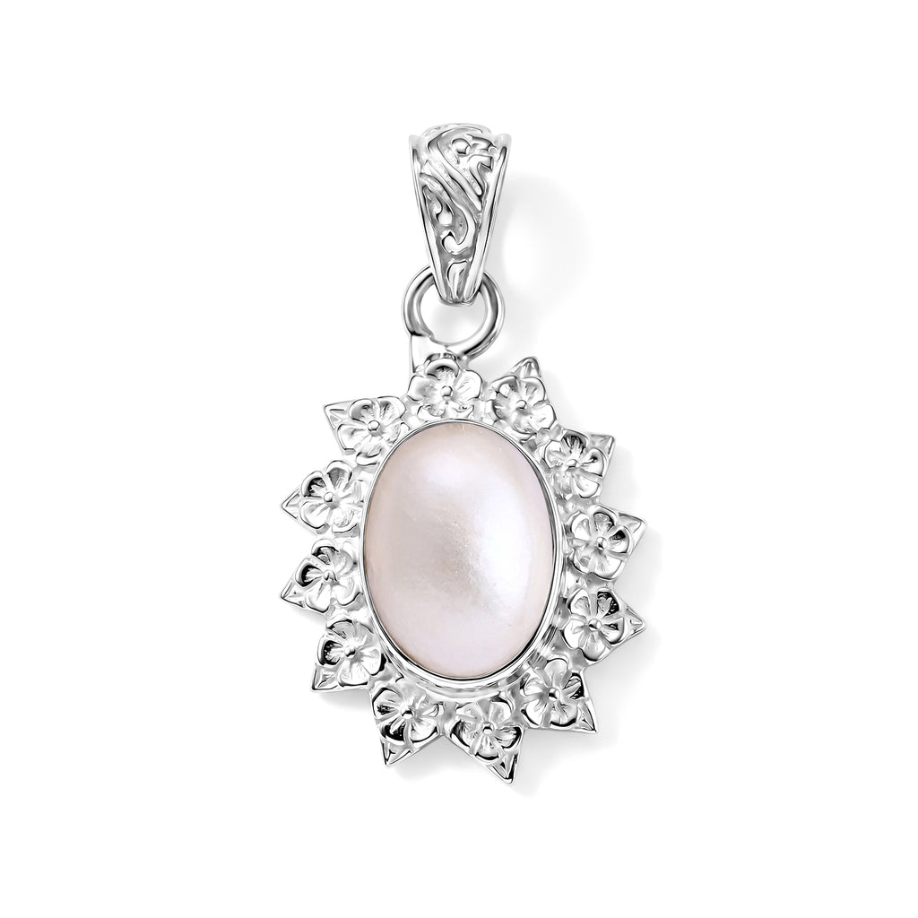 Royal Bali Collection - D'Joy White Mabe Pearl Sterling Silver Solitaire Pendant 3.16 Ct._8601465
