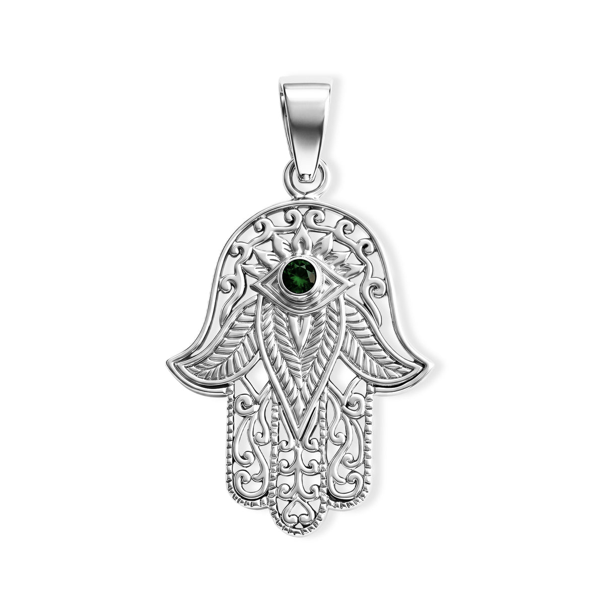 Royal Bali Collection - Natural Chrome Diopside Sterling Silver Hamsa Pendant 8601467 0