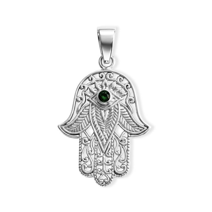 Royal Bali Collection - Natural Chrome Diopside Sterling Silver Hamsa Pendant 8601467 1