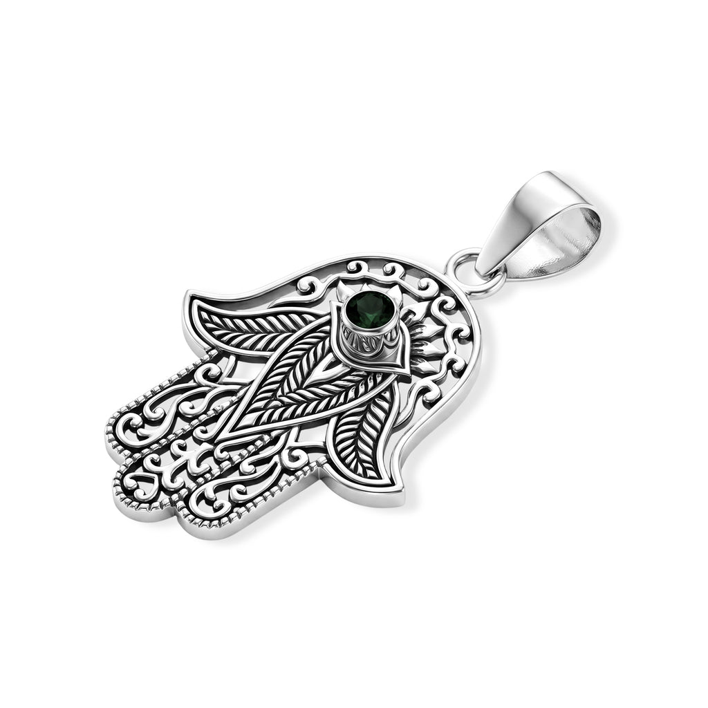 Royal Bali Collection - Natural Chrome Diopside Sterling Silver Hamsa Pendant_8601467_3