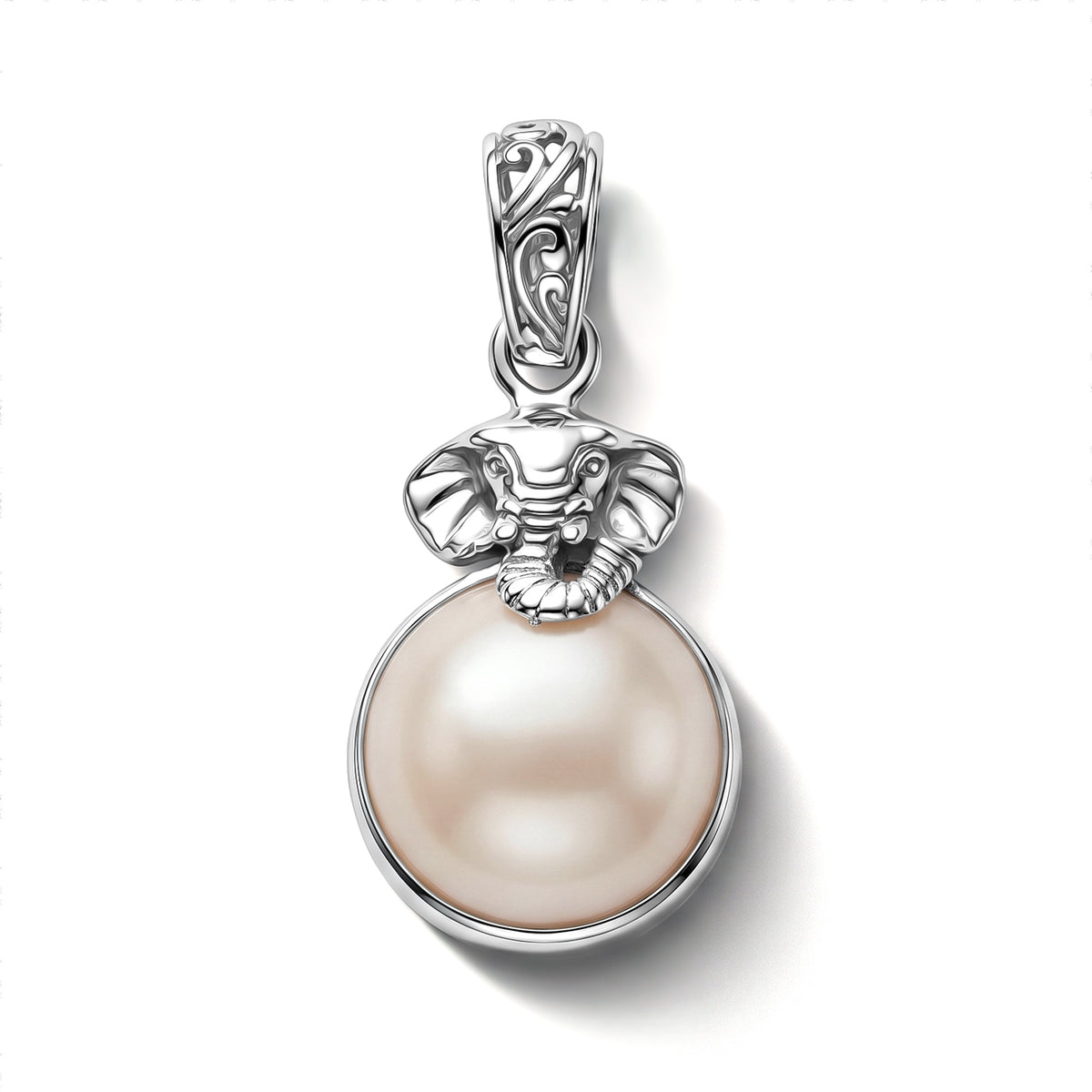 D'Joy White Mabe Pearl Sterling Silver Elephant Head Drop Pendant 6.28 Ct. V32521879 0
