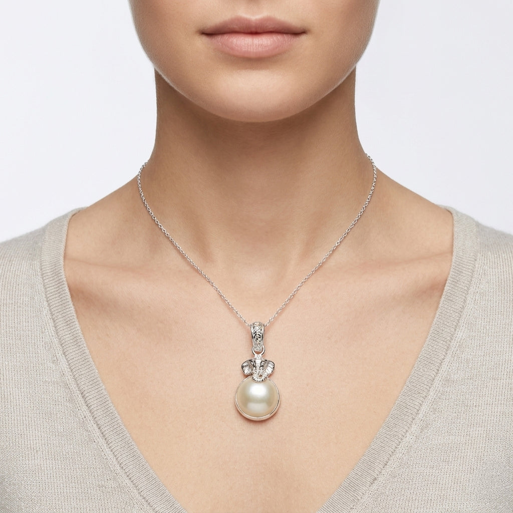 D'Joy White Mabe Pearl Sterling Silver Elephant Head Drop Pendant 6.28 Ct. V32521879 2