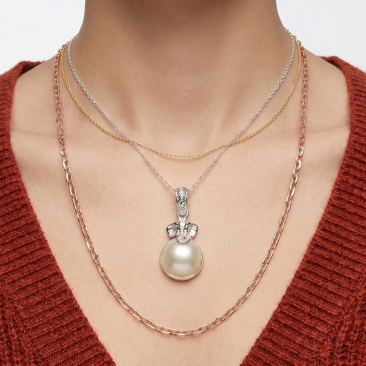 D'Joy White Mabe Pearl Sterling Silver Elephant Head Drop Pendant 6.28 Ct. V32521879 3