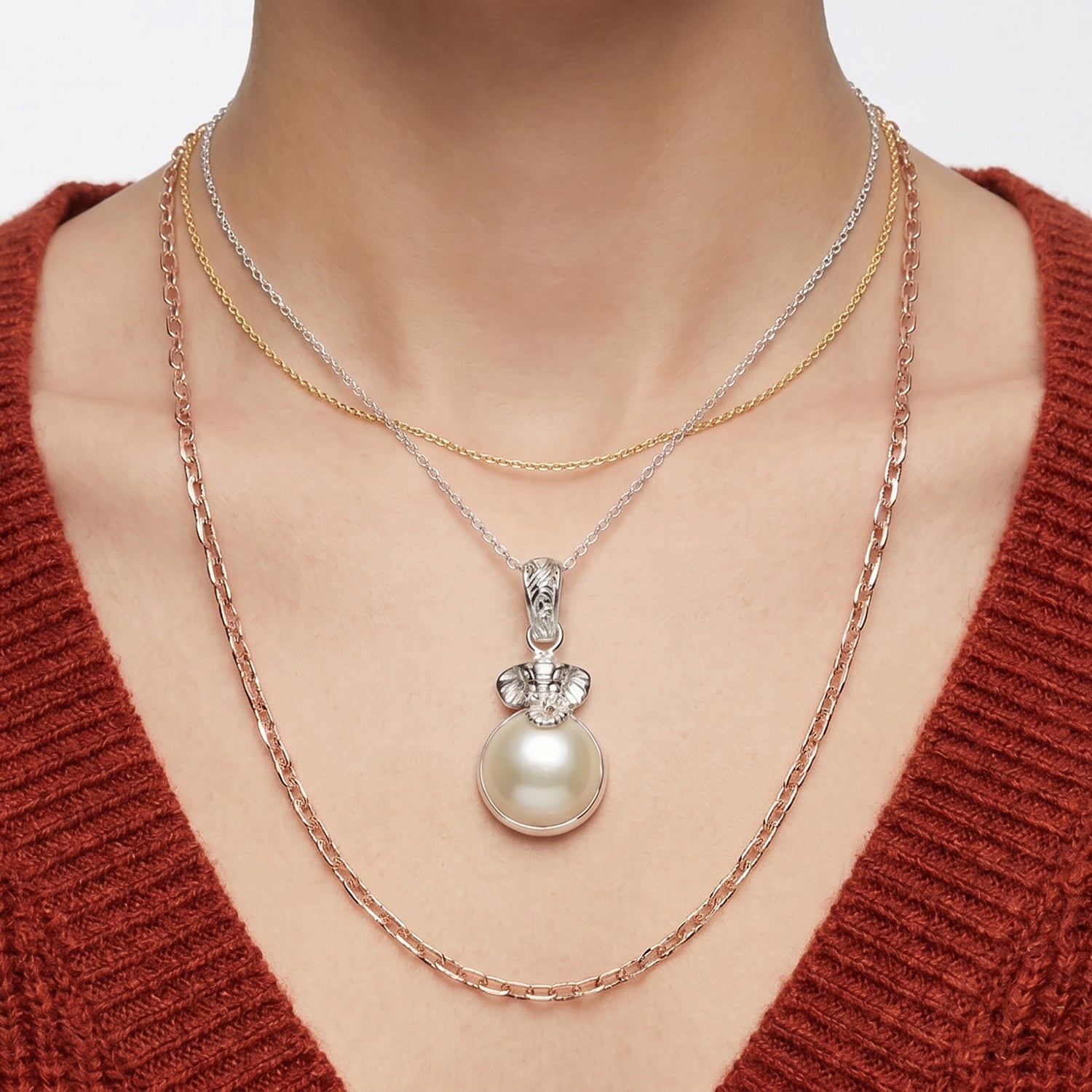 D'Joy White Mabe Pearl Sterling Silver Elephant Head Drop Pendant 6.28 Ct. V32521879 3