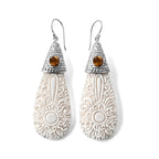 Royal Bali Collection - D'Joy Ox Bone & Citrine Sterling Silver Dangle Earring with Hook 19.74 Ct._8601559