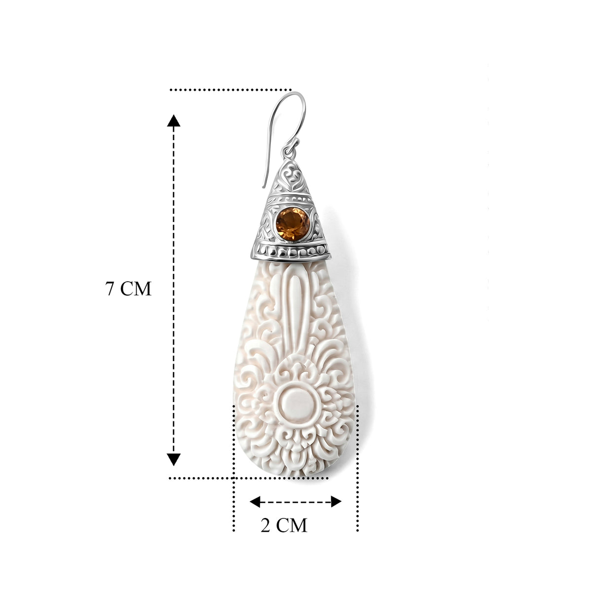 D'Joy Ox Bone &amp; Citrine Sterling Silver Dangle Earring with Hook 19.74 Ct. V32516250 5