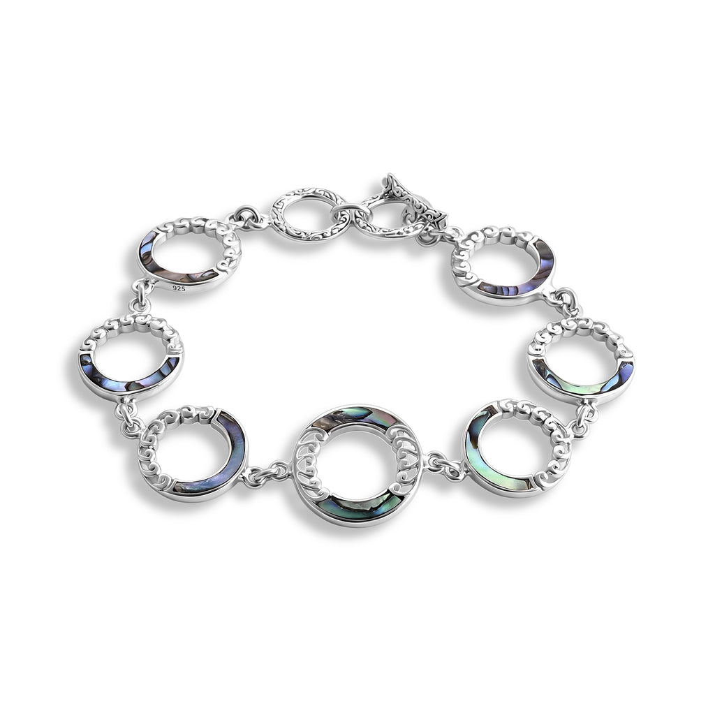 Royal Bali Collection - D'Joy Abalone Shell Sterling Silver Link Bracelet (Size - 7.5) with T Bar Clasp, Silver Wt.10.75 Gms_8601737