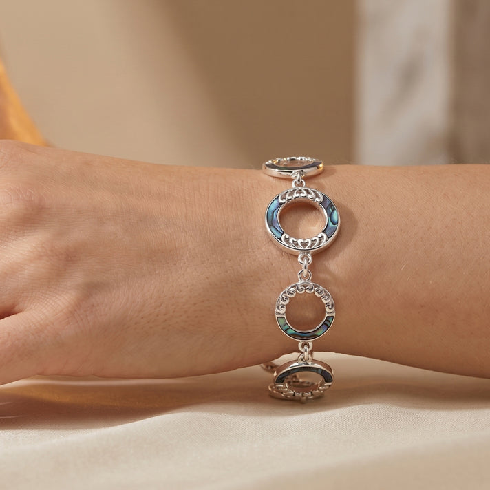 D'Joy Abalone Shell Sterling Silver Link Bracelet (Size - 7.5) with T Bar Clasp, Silver Wt.10.75 Gms 8601737 2