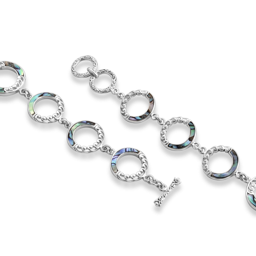 Royal Bali Collection - D'Joy Abalone Shell Sterling Silver Link Bracelet (Size - 7.5) with T Bar Clasp, Silver Wt.10.75 Gms_8601737_4