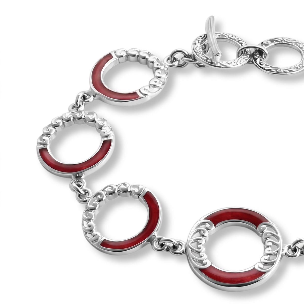 D'Joy Red Coral Sterling Silver Link Bracelet (Size - 7.5) with T Bar Clasp, Silver Wt.10.50 Gms V32639852 4