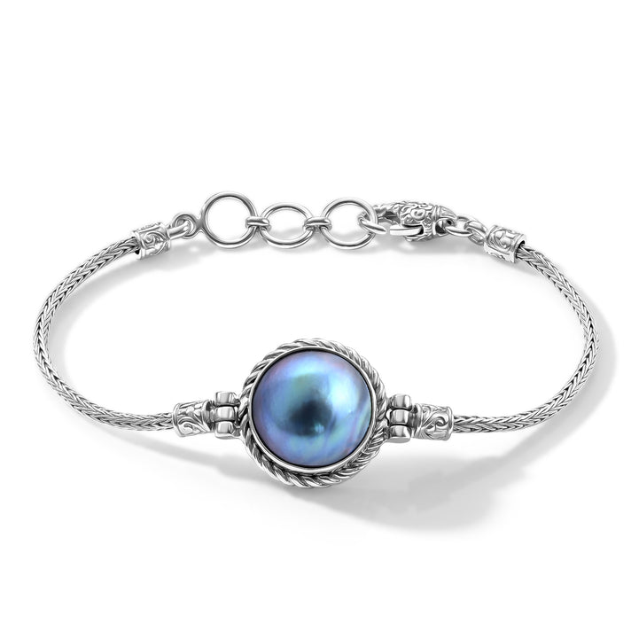 D'Joy Blue Mabe Pearl Sterling Silver Solitaire Bracelet (Size - 8) with Clasp 8.34 Ct, Silver Wt. 12.00 Gms 8602084 1