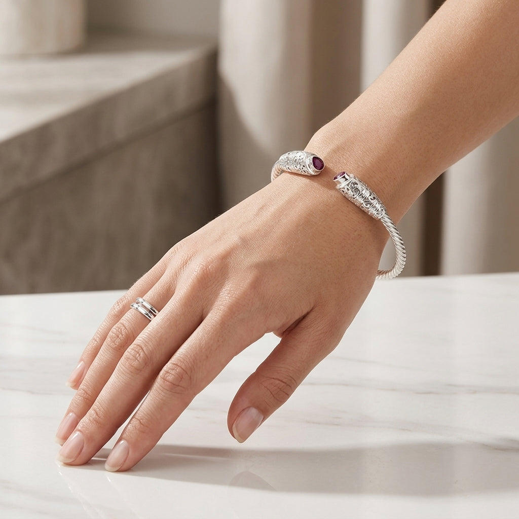 D'Joy Fissure Filled Ruby Bangle Sterling Silver, Silver Wt.16 Gms  1.990  Ct._8602200_1