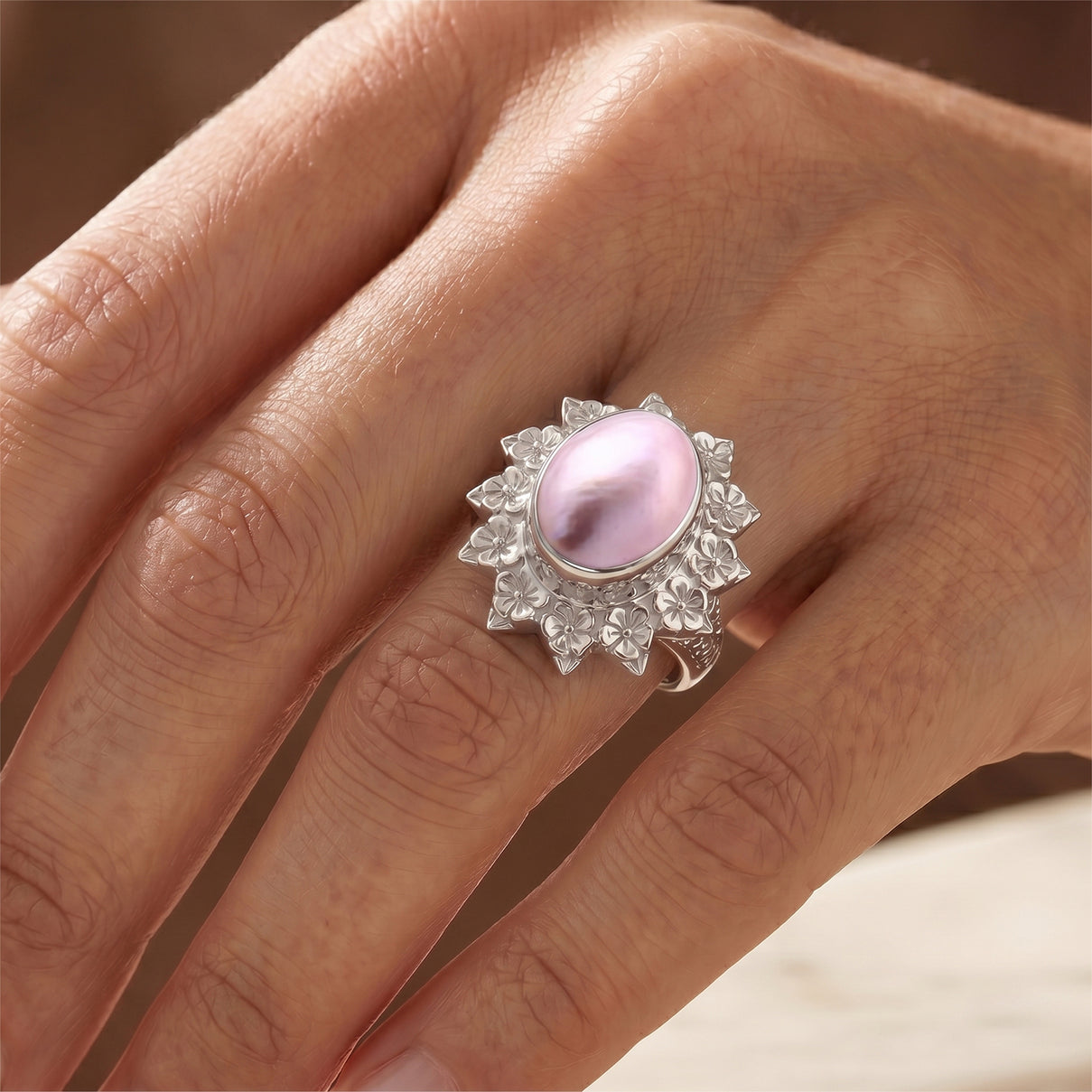 Royal Bali Collection - D'Joy Pink Mabe Pearl Sterling Silver Solitaire Ring 3.20 Ct. 8602286 2