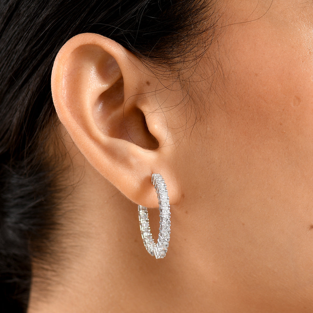 Luxuriant - Lab Grown Diamond (SI/G-H) Full Hoop Earring in Rhodium Overlay Sterling Silver 3.00 Ct. 8604005 2